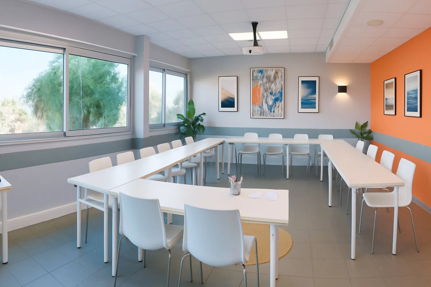 Pic Saint-Loup meeting room at the Millénaire coworking centre in Montpellier, U-shape configuration for 20 people
